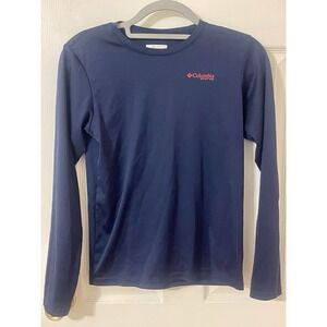 Columbia Youth Terminal Tackle Fish Flag Long Sleeve Shirt Large 14-16 Navy